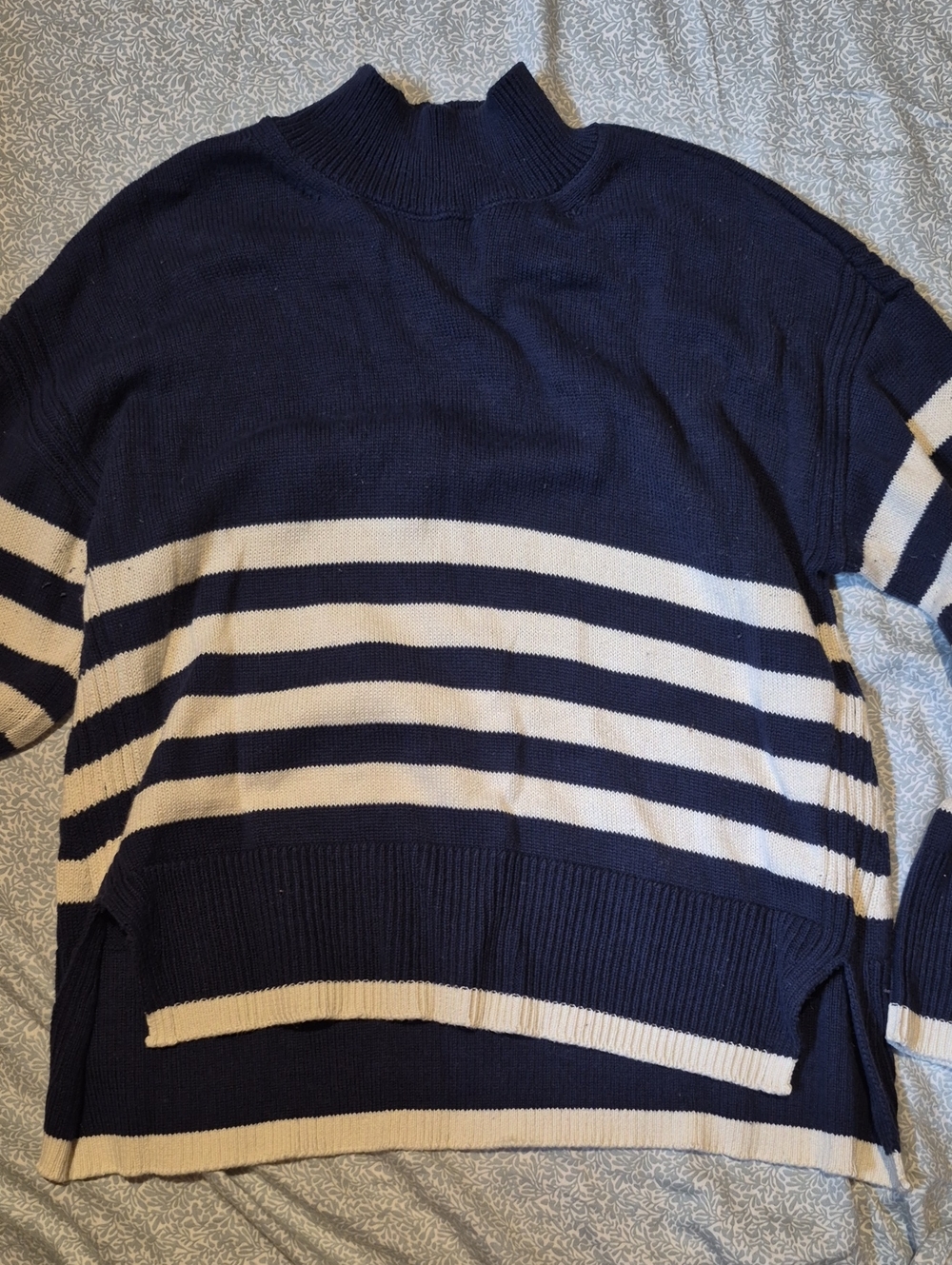 Striped Navy and Cream Turtleneck Sweater